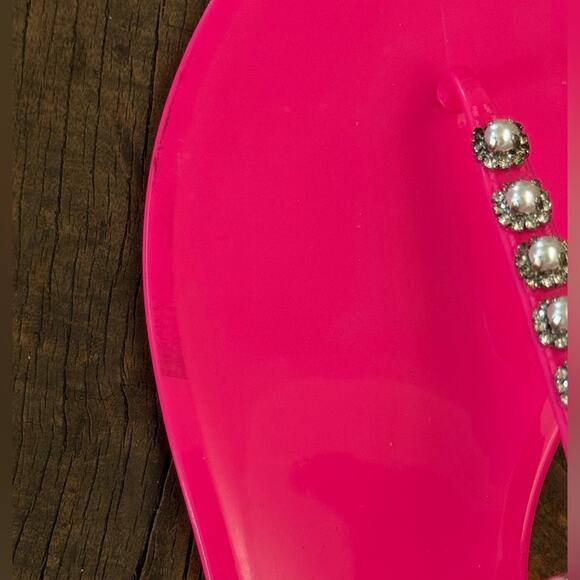 Stuart Weitzman Goldie Pearl Crystal Jelly Sandal Neon Pink - Sz 9 - Picture 7 of 7